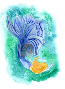 Allyson, watercolour, 16x12", mermaid