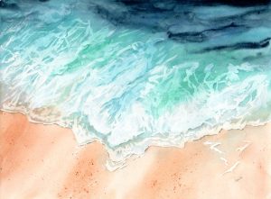 Waves on Shore, Watercolour, 16x12"